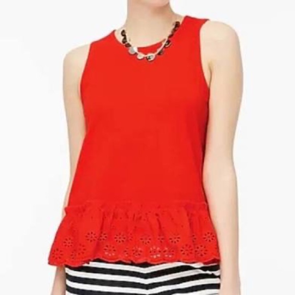 J. Crew Red-Orange Eyelet Hem Tank - M